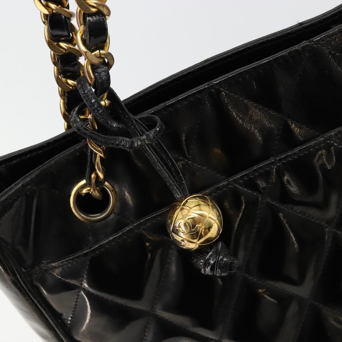 CHANEL Matelasse Chain Tote Bag Patent Leather Black Gold CC Auth bs35172