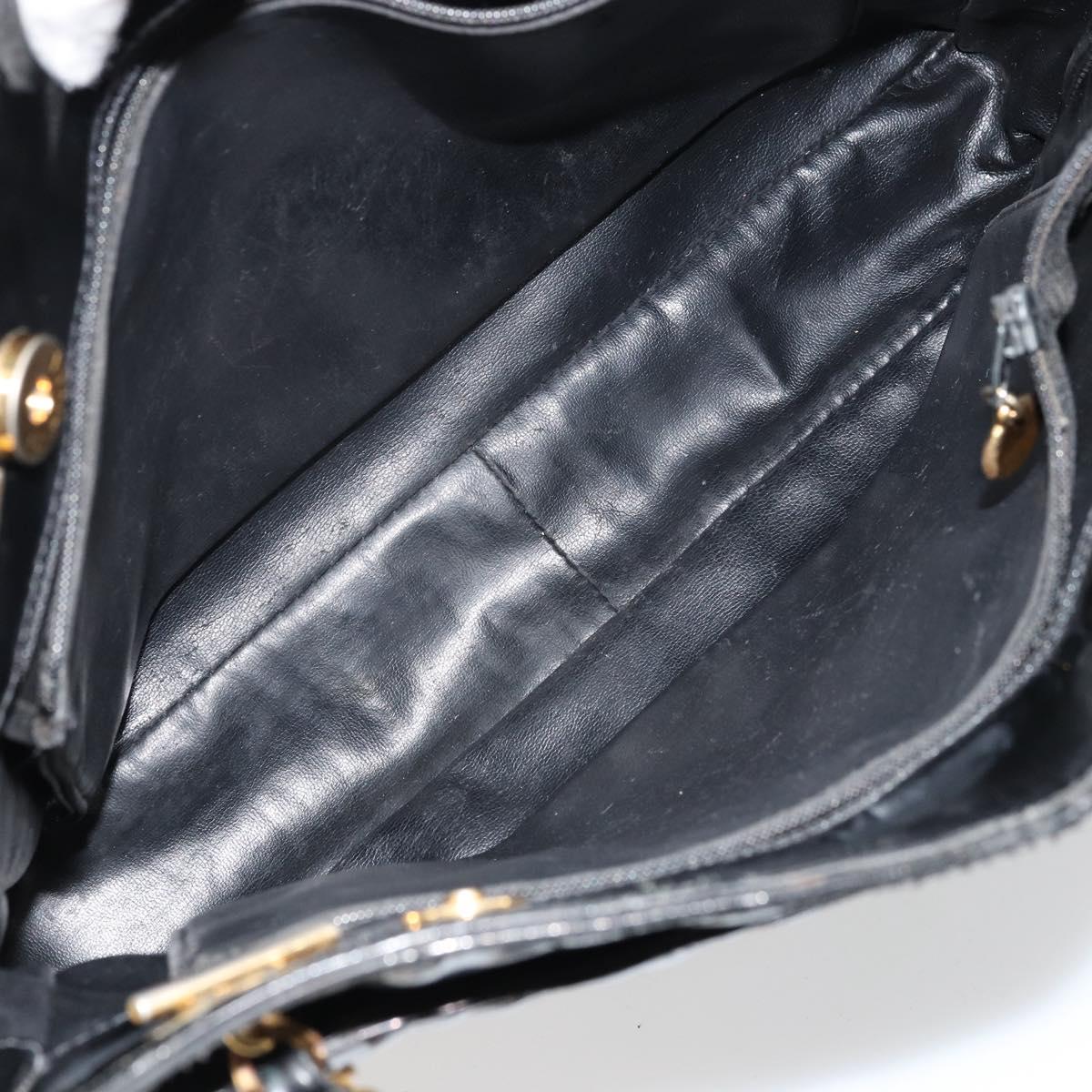 CHANEL Matelasse Chain Tote Bag Patent Leather Black Gold CC Auth bs35172