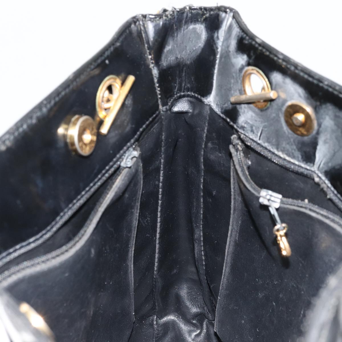 CHANEL Matelasse Chain Tote Bag Patent Leather Black Gold CC Auth bs35172