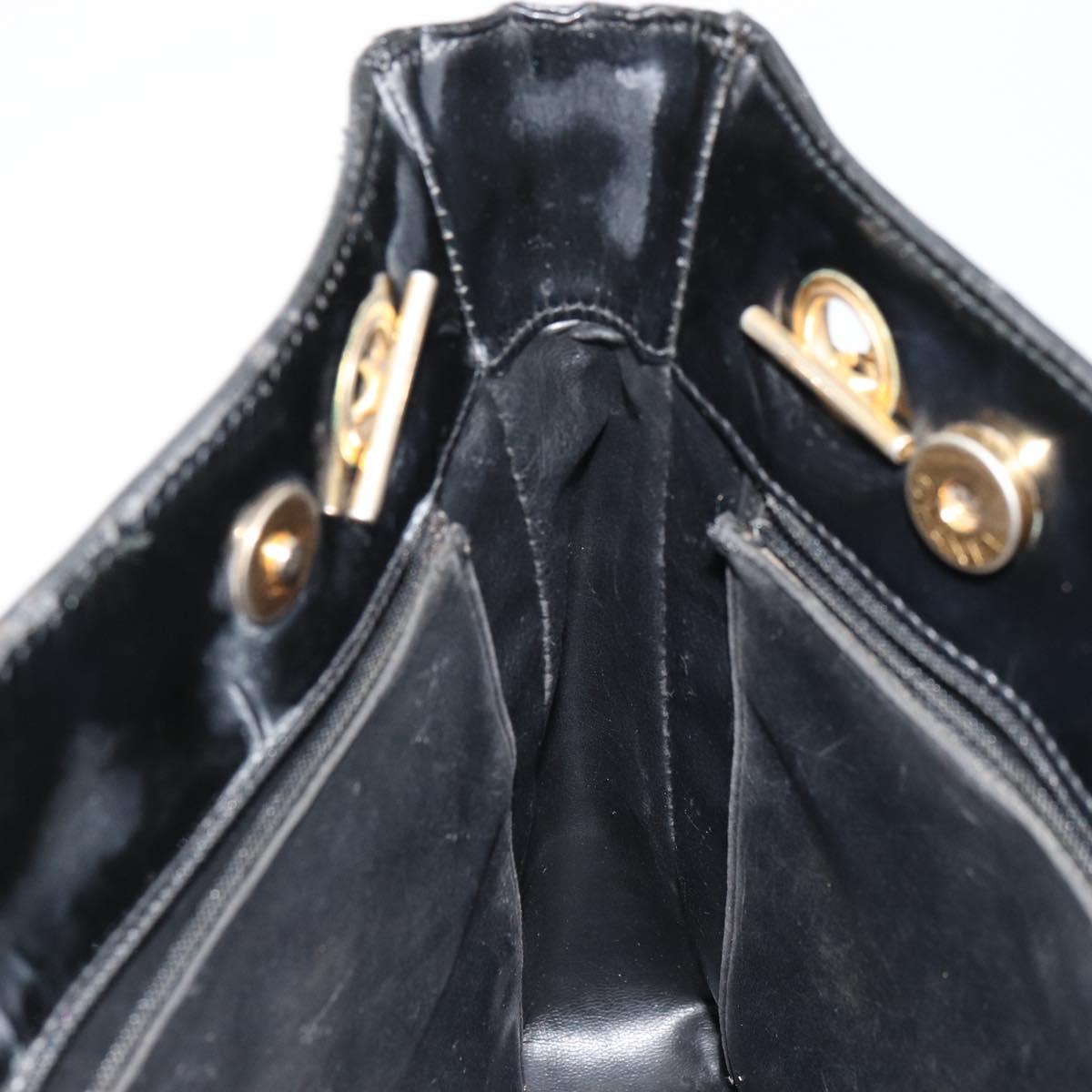 CHANEL Matelasse Chain Tote Bag Patent Leather Black Gold CC Auth bs35172