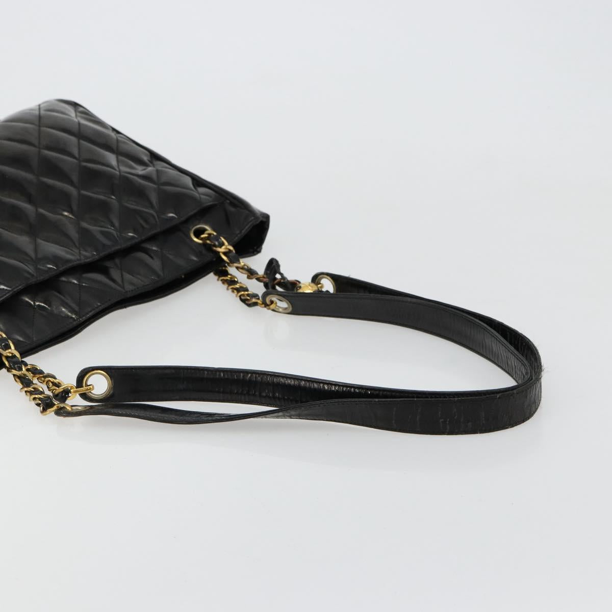 CHANEL Matelasse Chain Tote Bag Patent Leather Black Gold CC Auth bs35172
