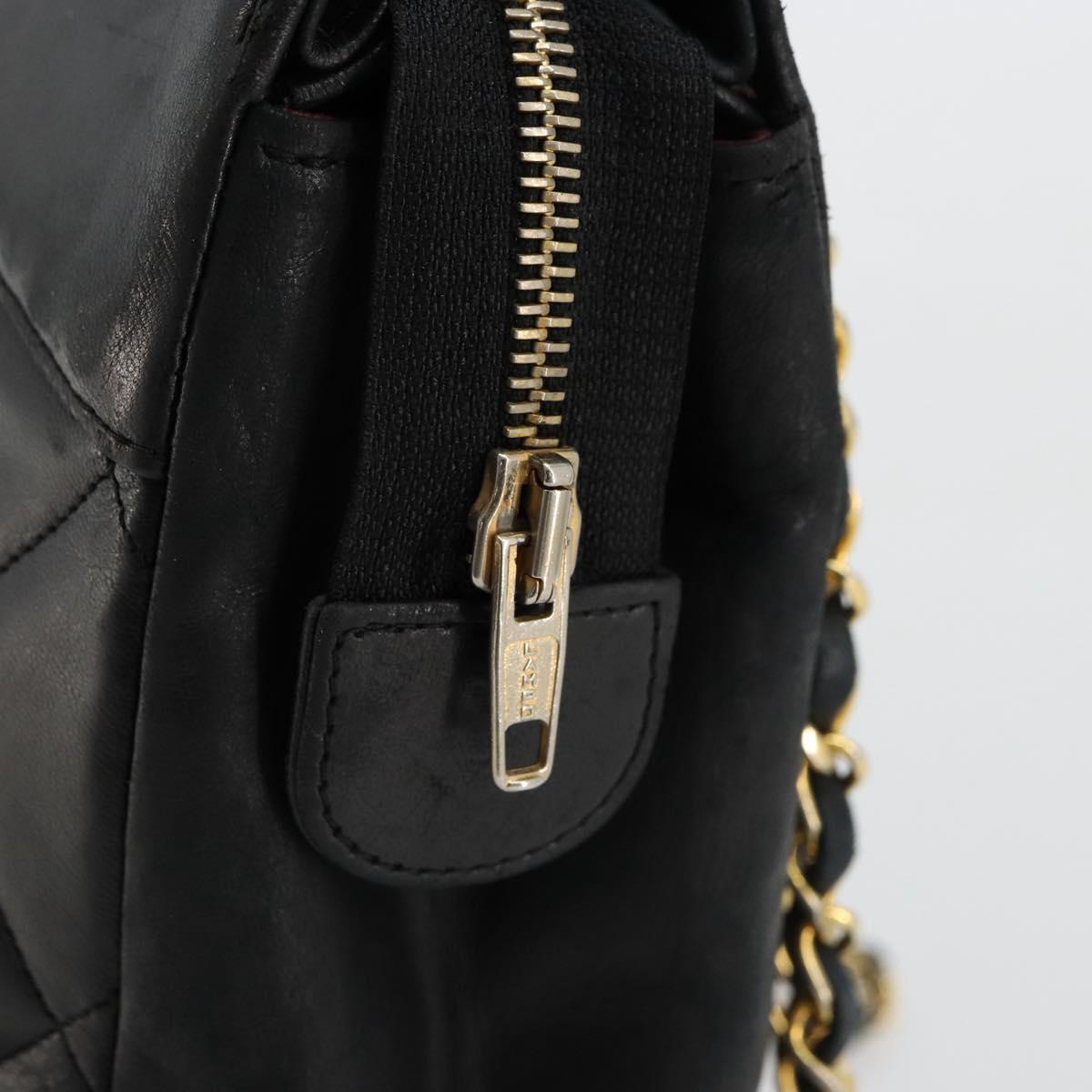 CHANEL Matelasse Chain Shoulder Bag Lamb Skin Black Gold CC Auth bs35173