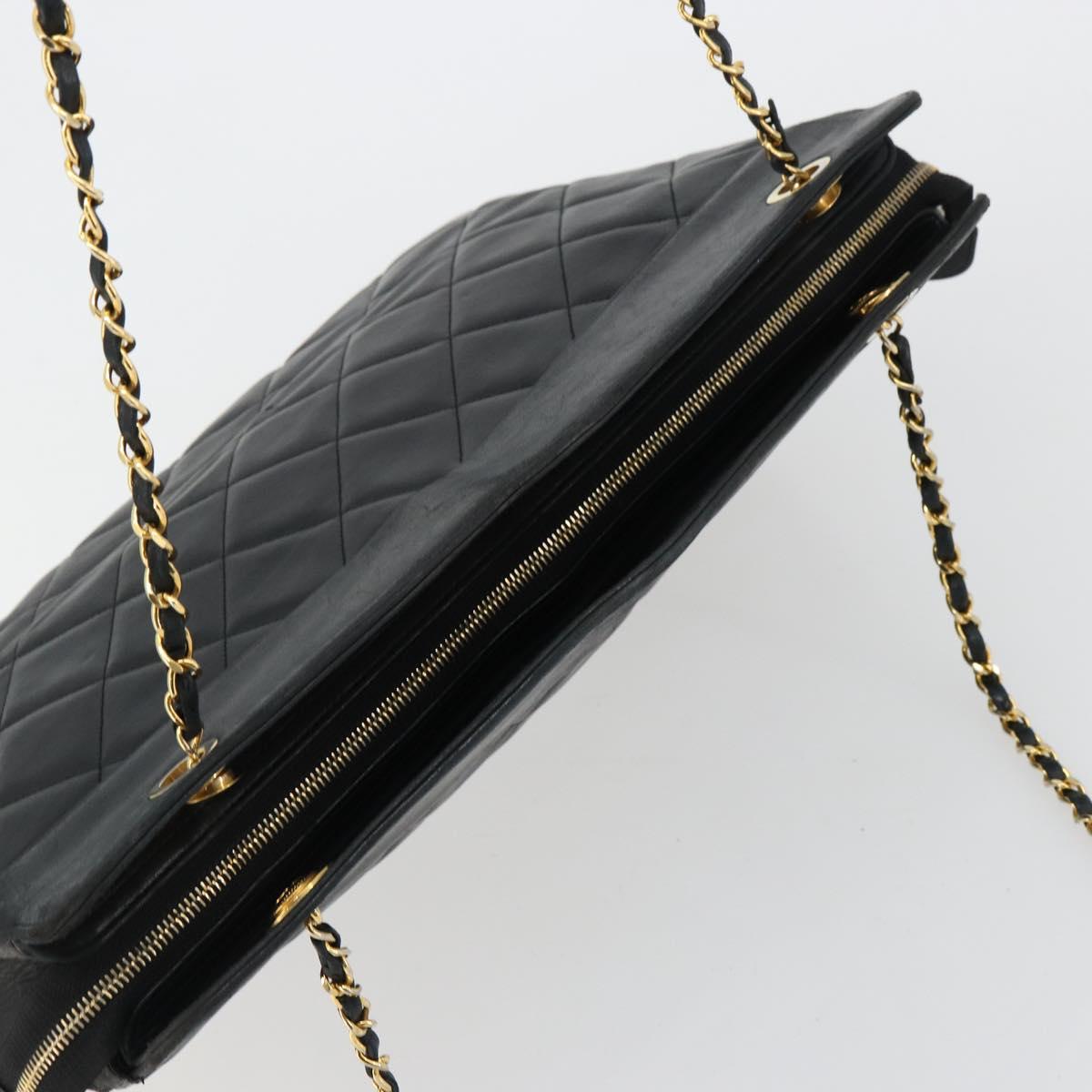CHANEL Matelasse Chain Shoulder Bag Lamb Skin Black Gold CC Auth bs35173