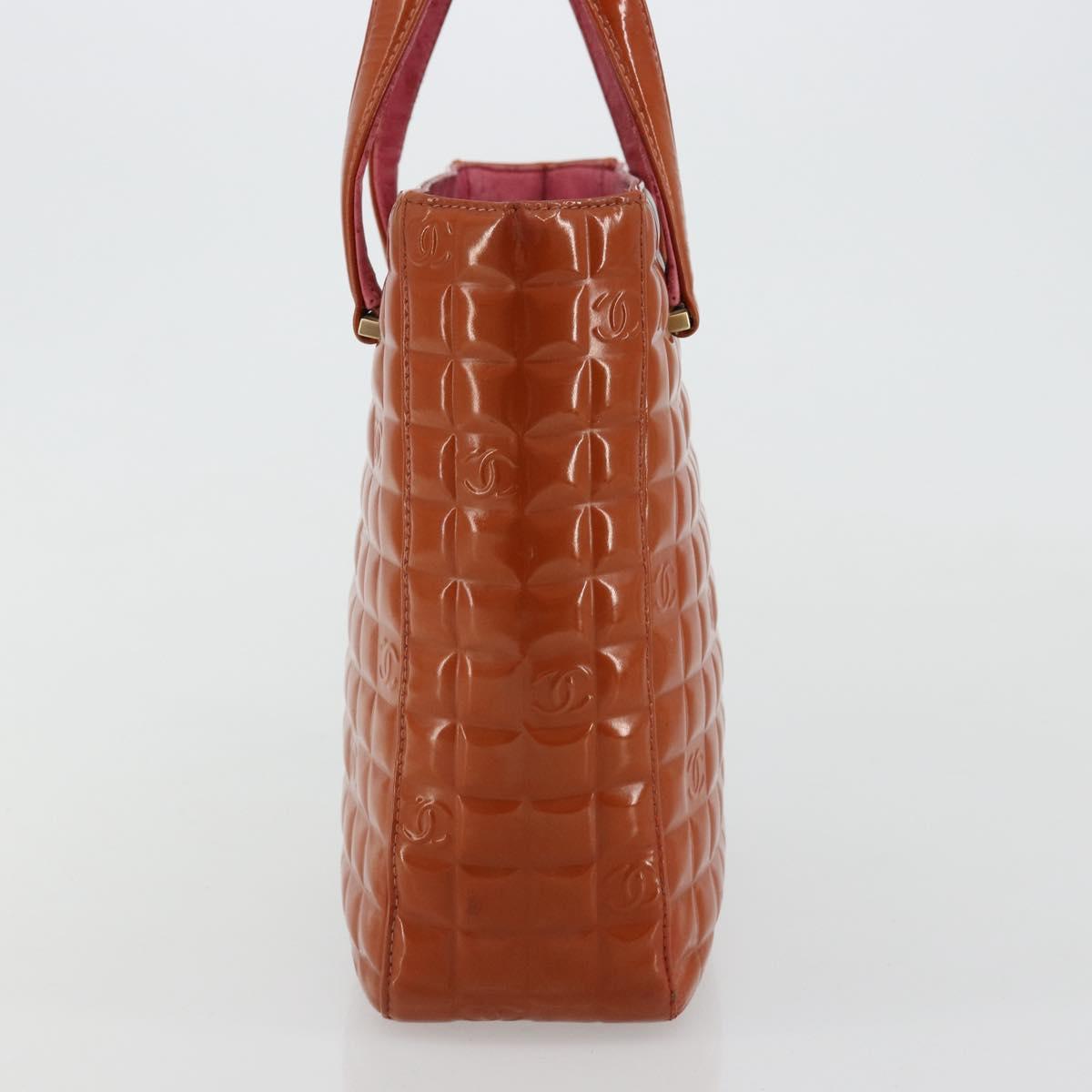 CHANEL Choco Bar Hand Bag Patent leather Orange Gold CC Auth bs35178