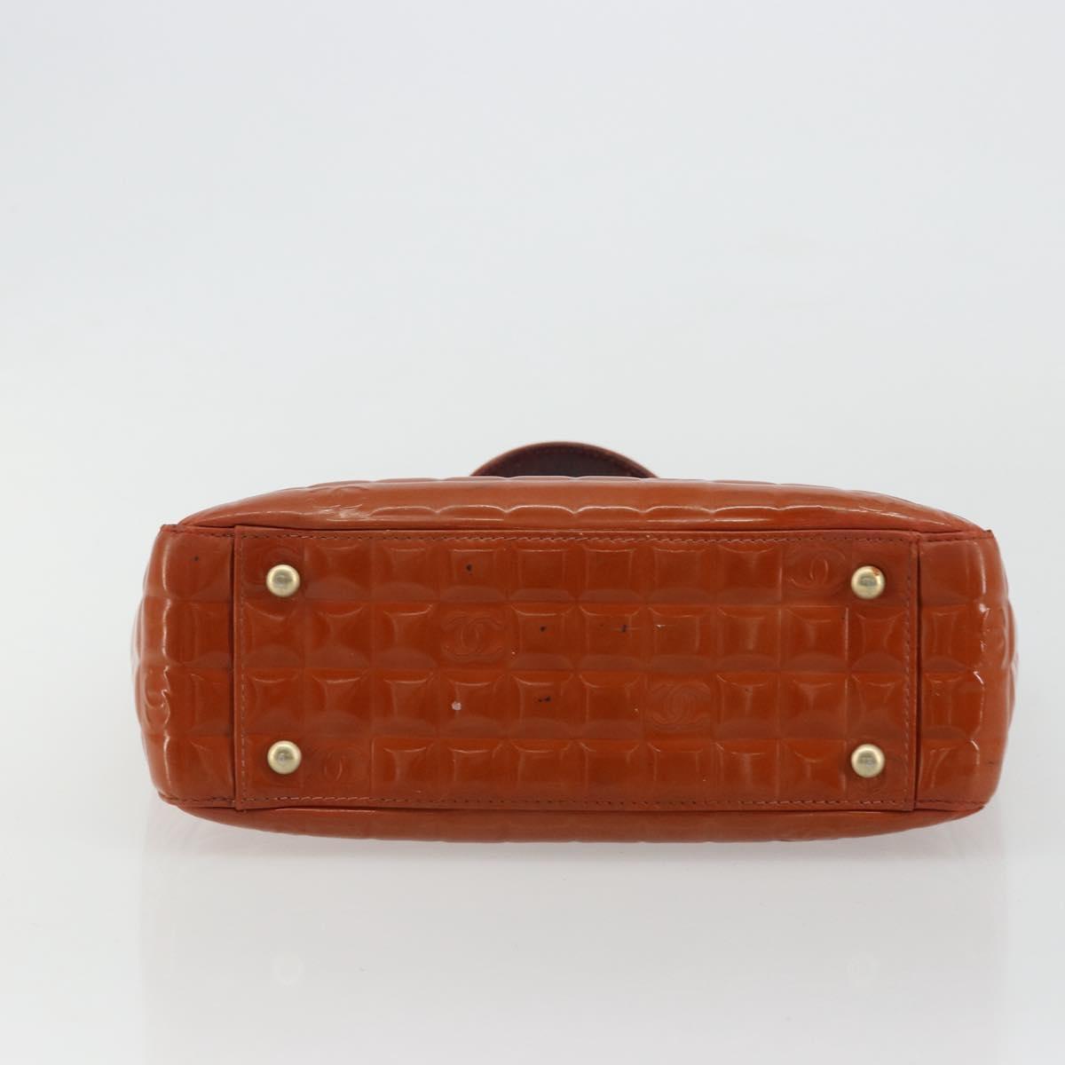 CHANEL Choco Bar Hand Bag Patent leather Orange Gold CC Auth bs35178