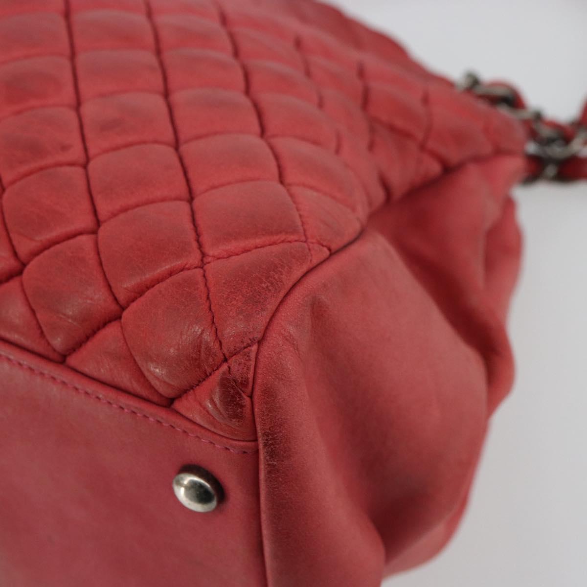 CHANEL Matelasse Chain Tote Bag Leather Pink Silver CC Auth bs35180