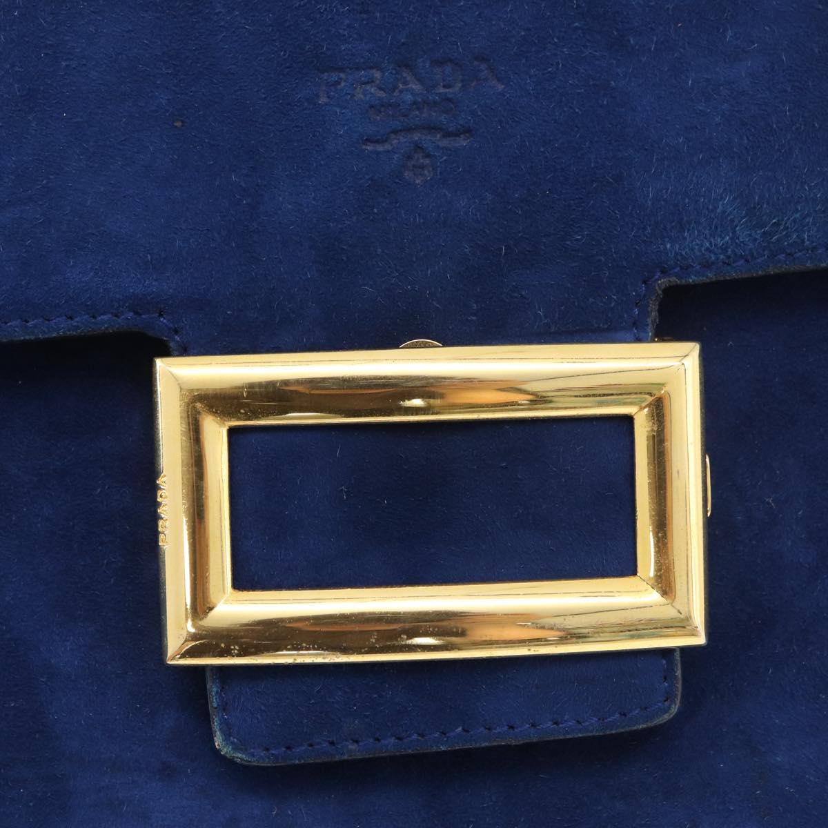 PRADA Shoulder Bag Suede Blue Gold Auth bs35183