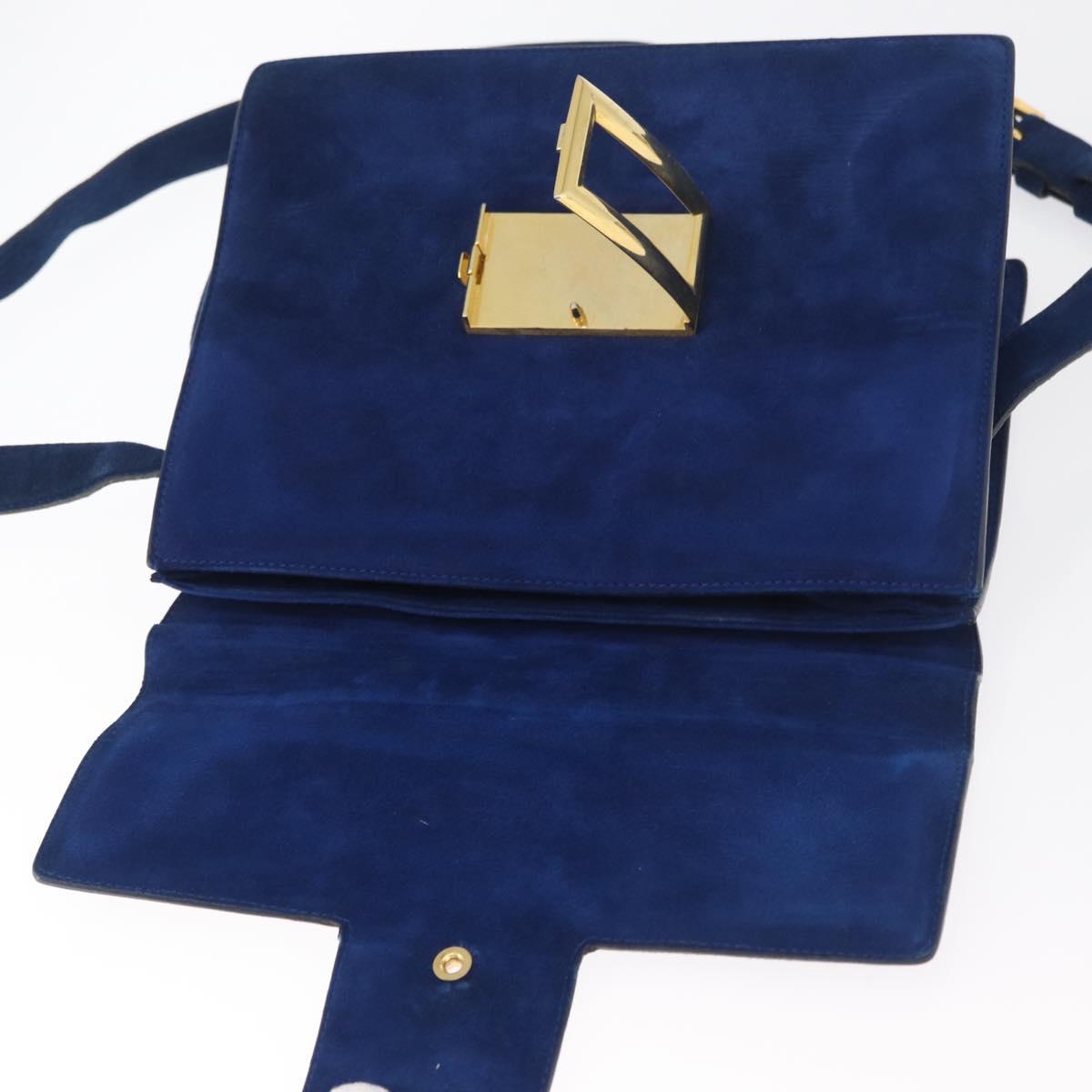 PRADA Shoulder Bag Suede Blue Gold Auth bs35183