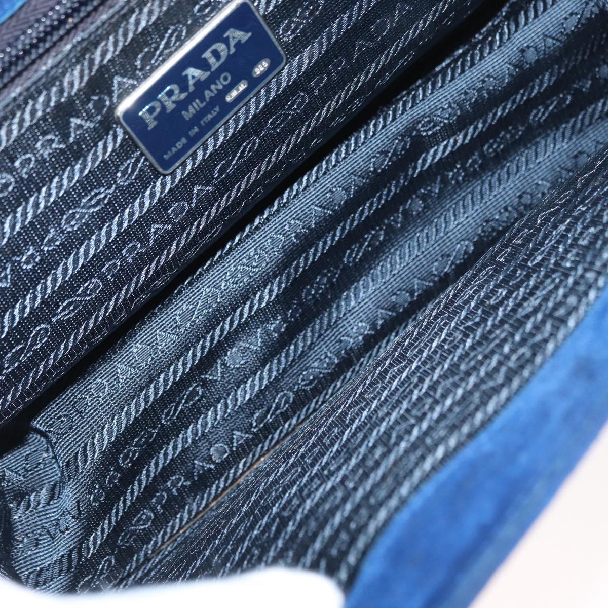 PRADA Shoulder Bag Suede Blue Gold Auth bs35183