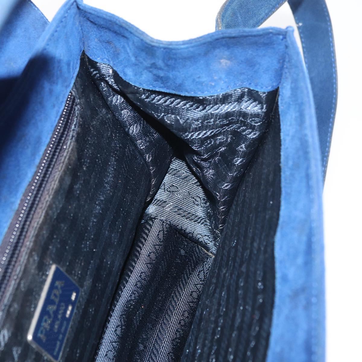 PRADA Shoulder Bag Suede Blue Gold Auth bs35183