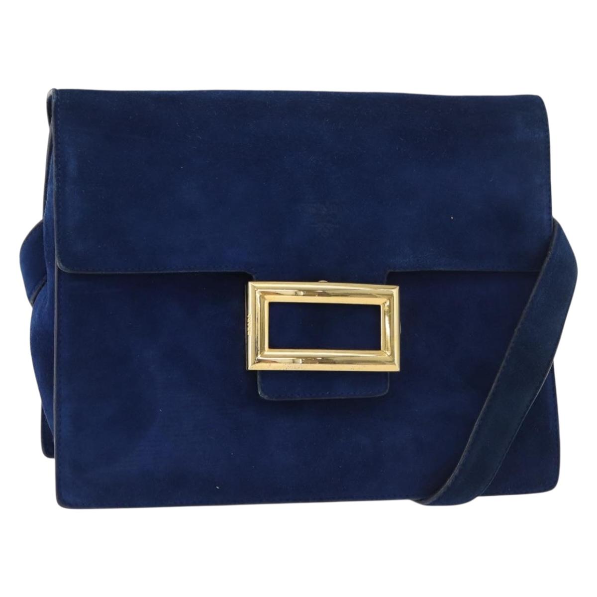 PRADA Shoulder Bag Suede Blue Gold Auth bs35183