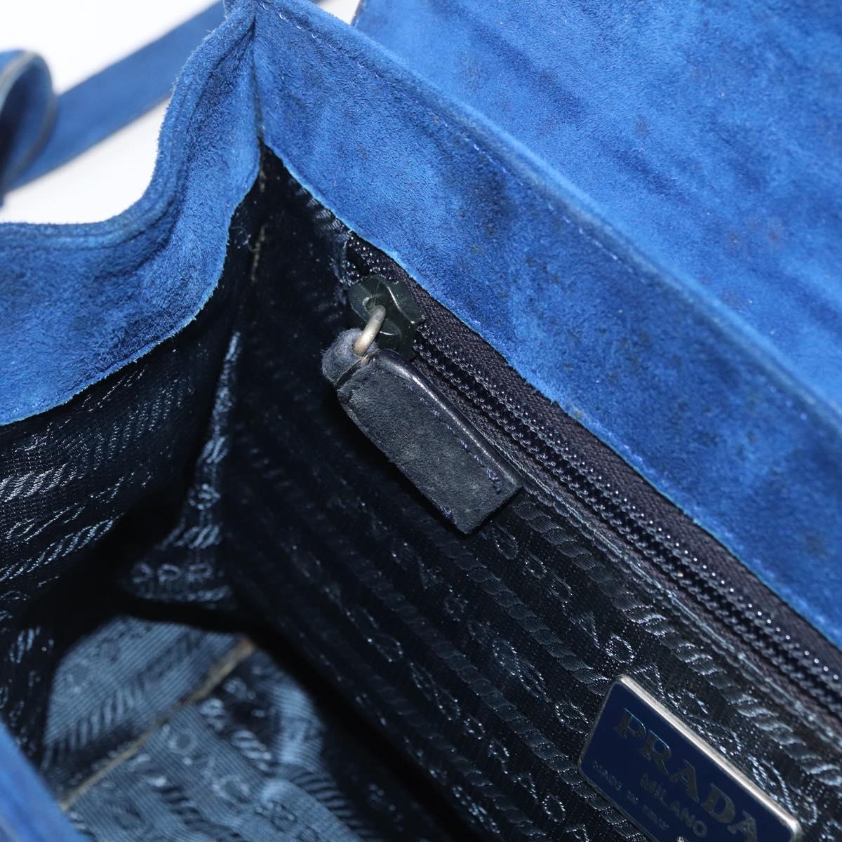 PRADA Shoulder Bag Suede Blue Gold Auth bs35183