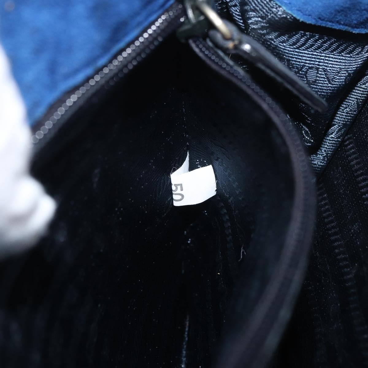 PRADA Shoulder Bag Suede Blue Gold Auth bs35183