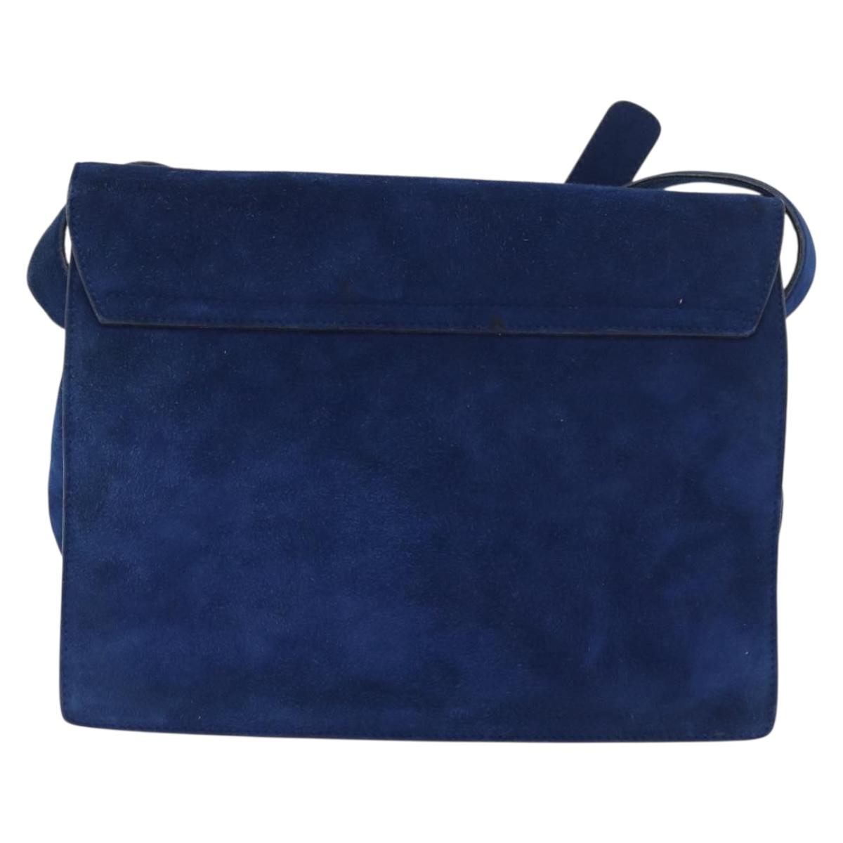 PRADA Shoulder Bag Suede Blue Gold Auth bs35183