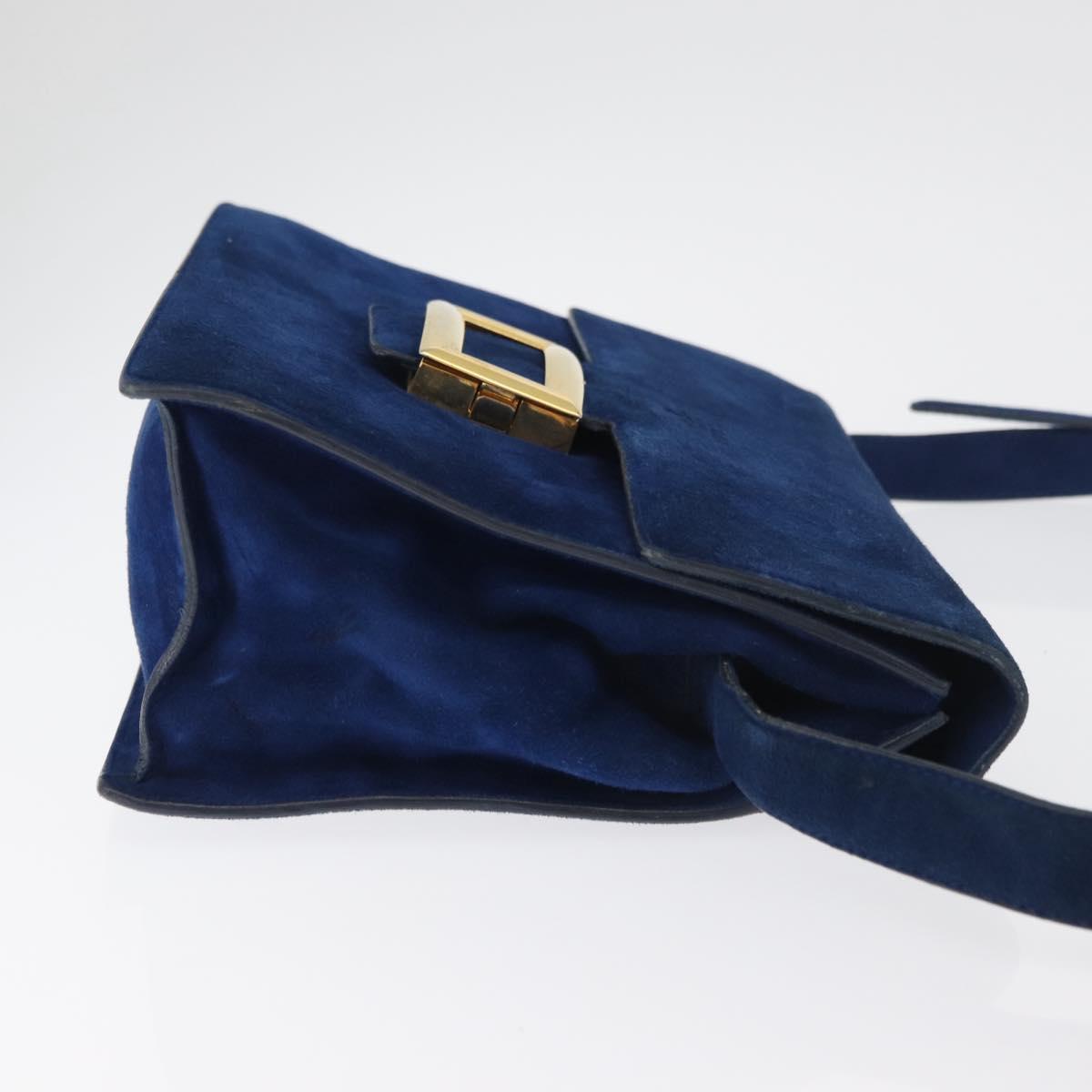 PRADA Shoulder Bag Suede Blue Gold Auth bs35183