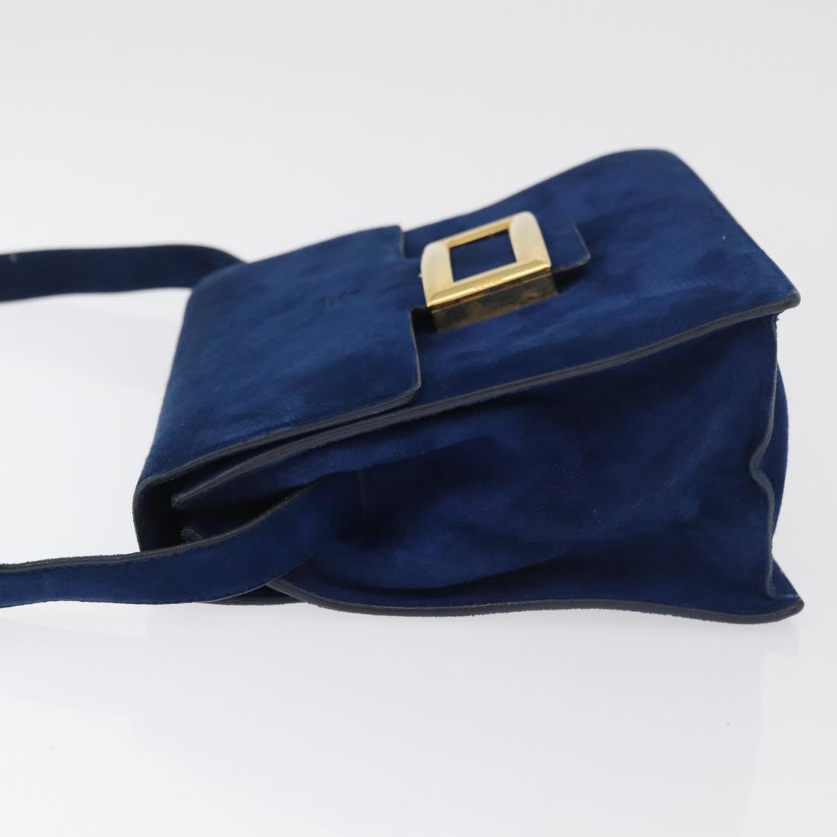 PRADA Shoulder Bag Suede Blue Gold Auth bs35183
