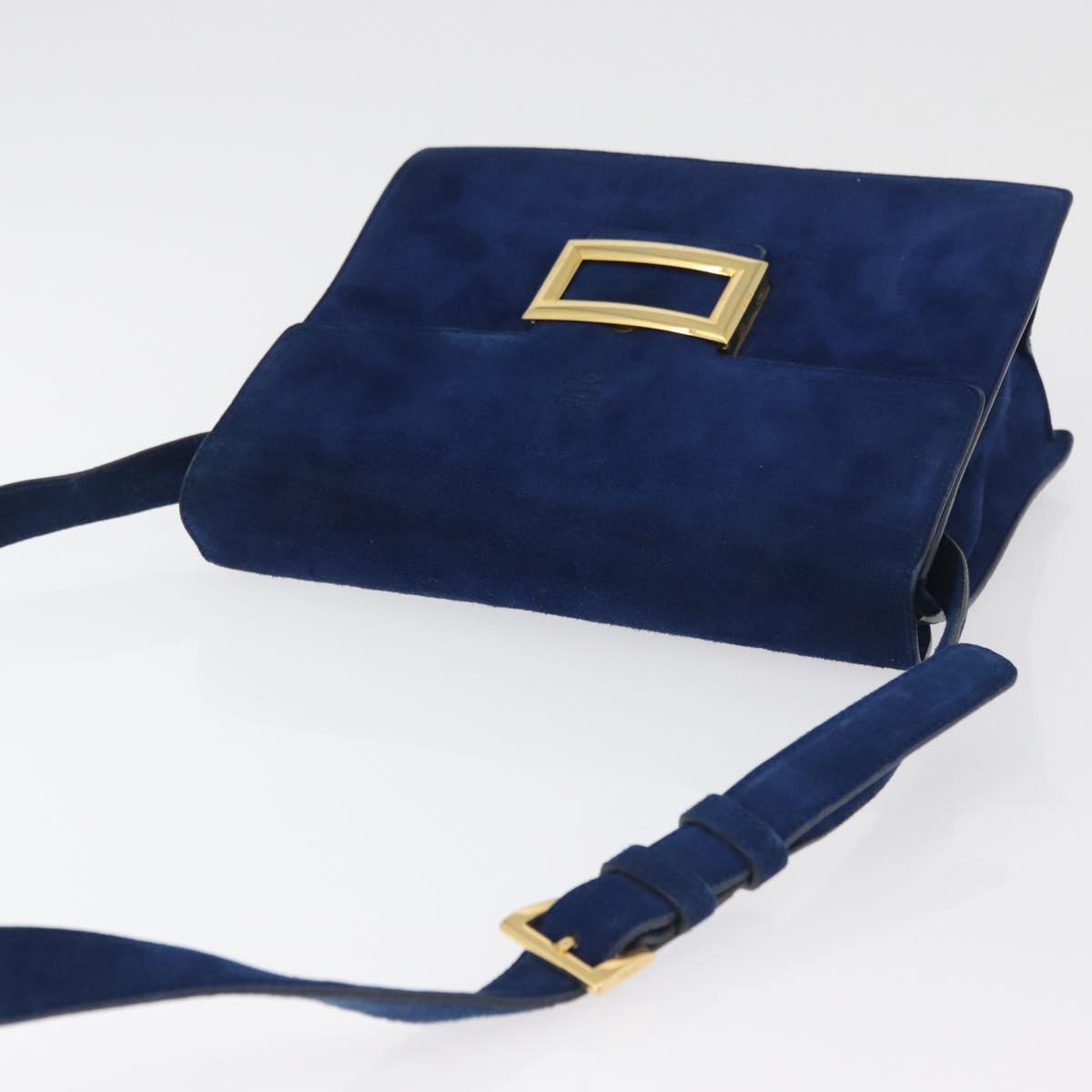 PRADA Shoulder Bag Suede Blue Gold Auth bs35183