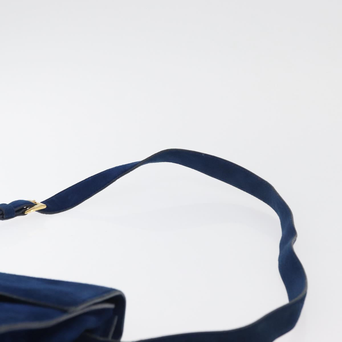 PRADA Shoulder Bag Suede Blue Gold Auth bs35183