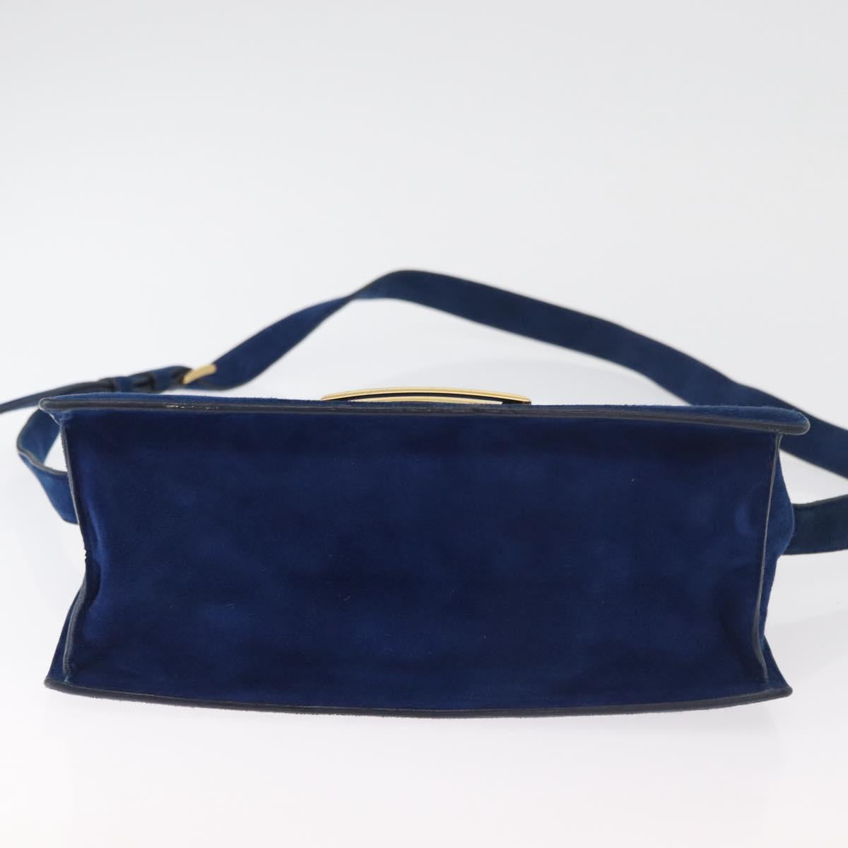 PRADA Shoulder Bag Suede Blue Gold Auth bs35183