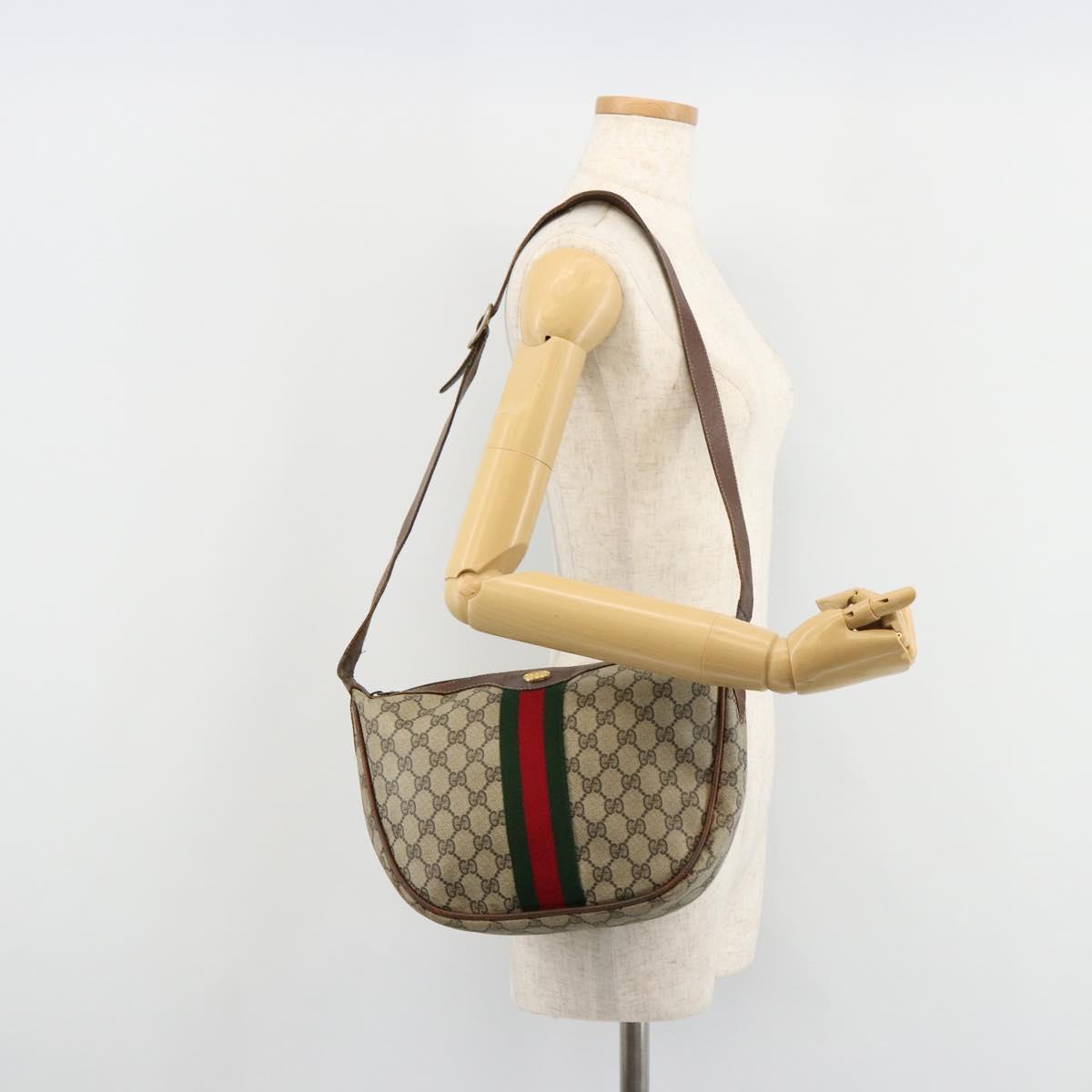 GUCCI GG Supreme Web Sherry Line Shoulder Bag Beige 10 02 008 Auth bs35187