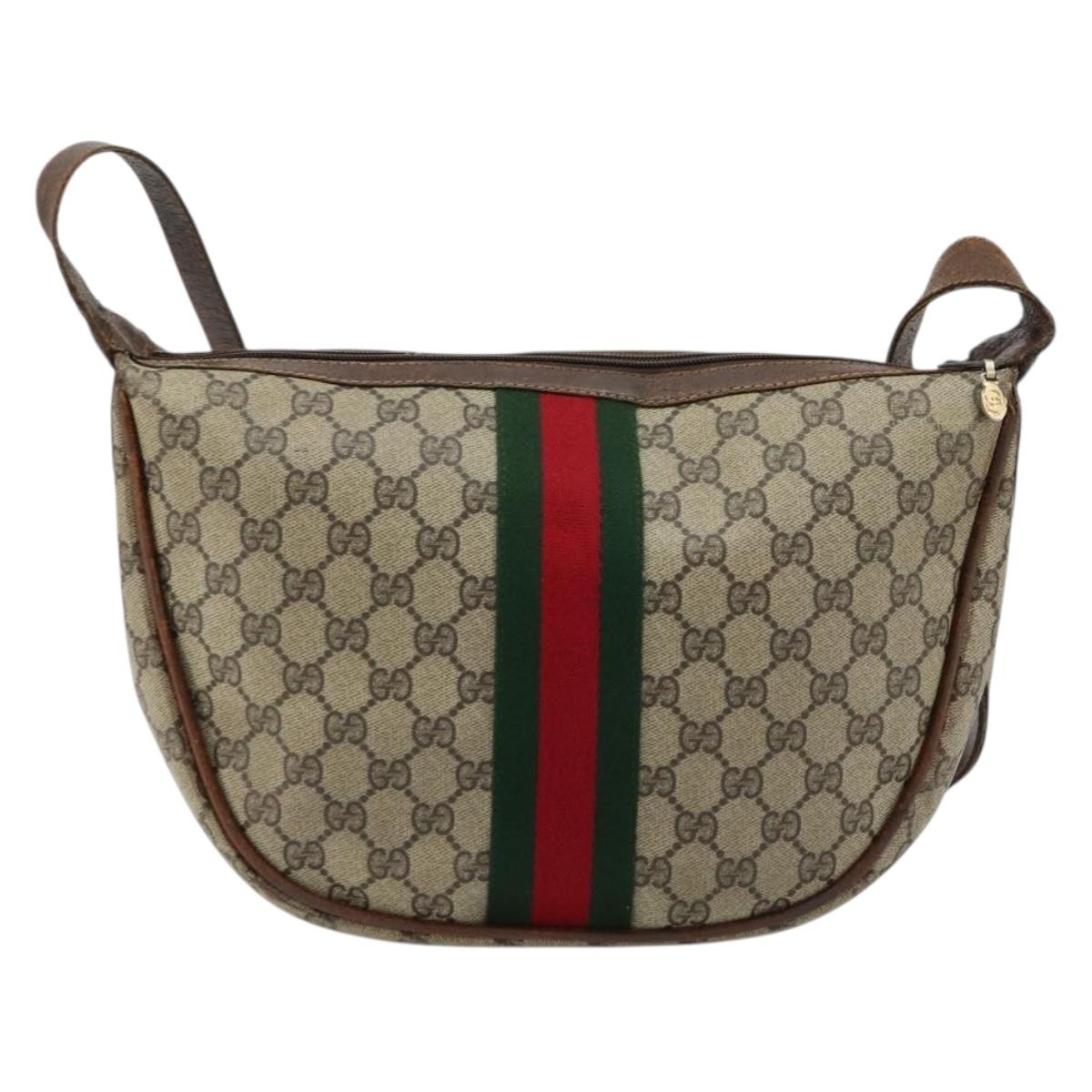 GUCCI GG Supreme Web Sherry Line Shoulder Bag Beige 10 02 008 Auth bs35187
