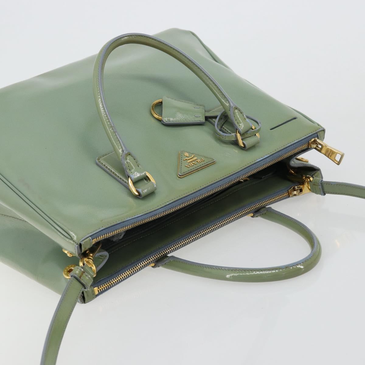 PRADA Galleria Hand Bag Safiano leather 2way Green Gold Auth bs35189