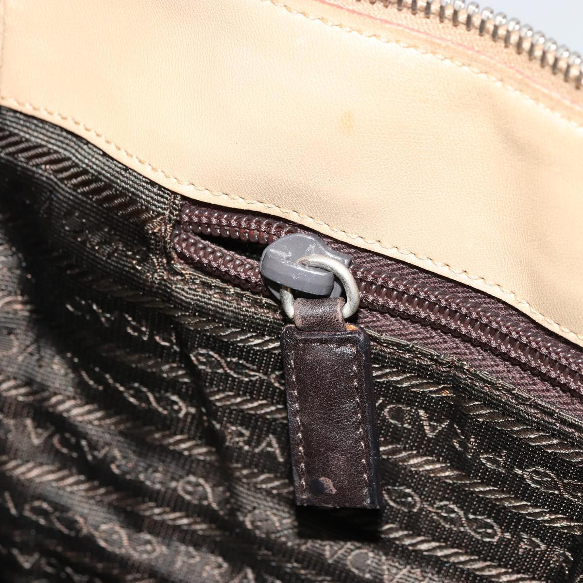PRADA Tote Bag Leather Beige Silver Auth bs35191