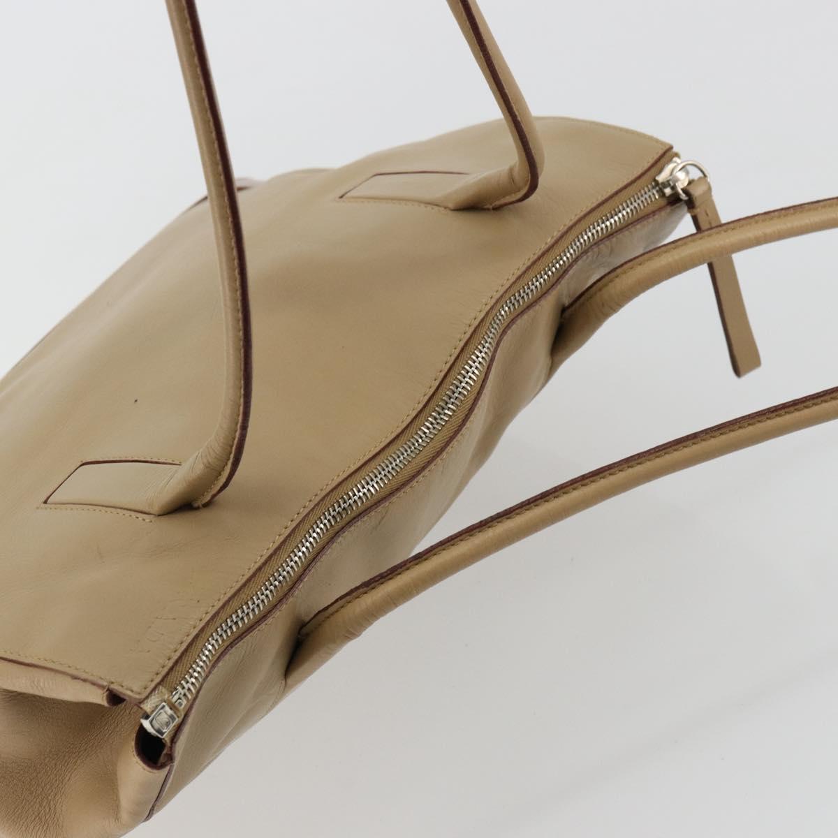 PRADA Tote Bag Leather Beige Silver Auth bs35191