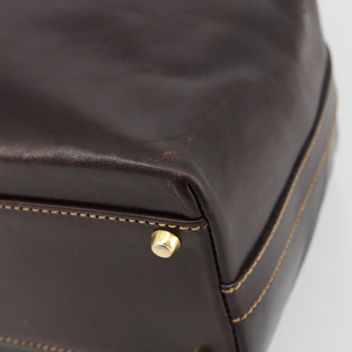 FENDI Hand Bag Leather Brown Gold Auth bs35193
