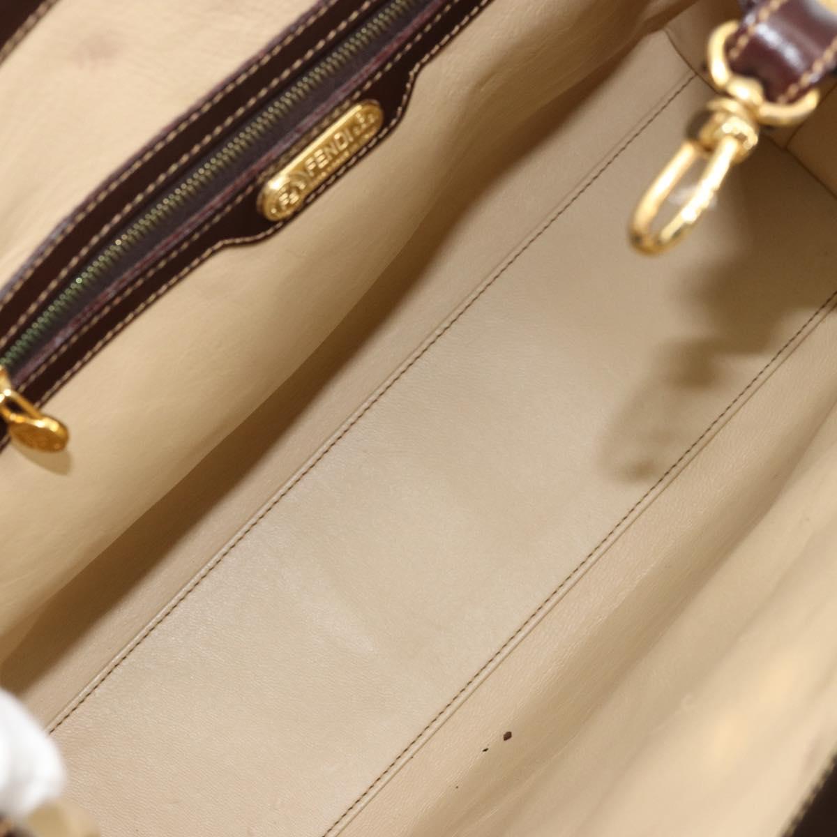 FENDI Hand Bag Leather Brown Gold Auth bs35193