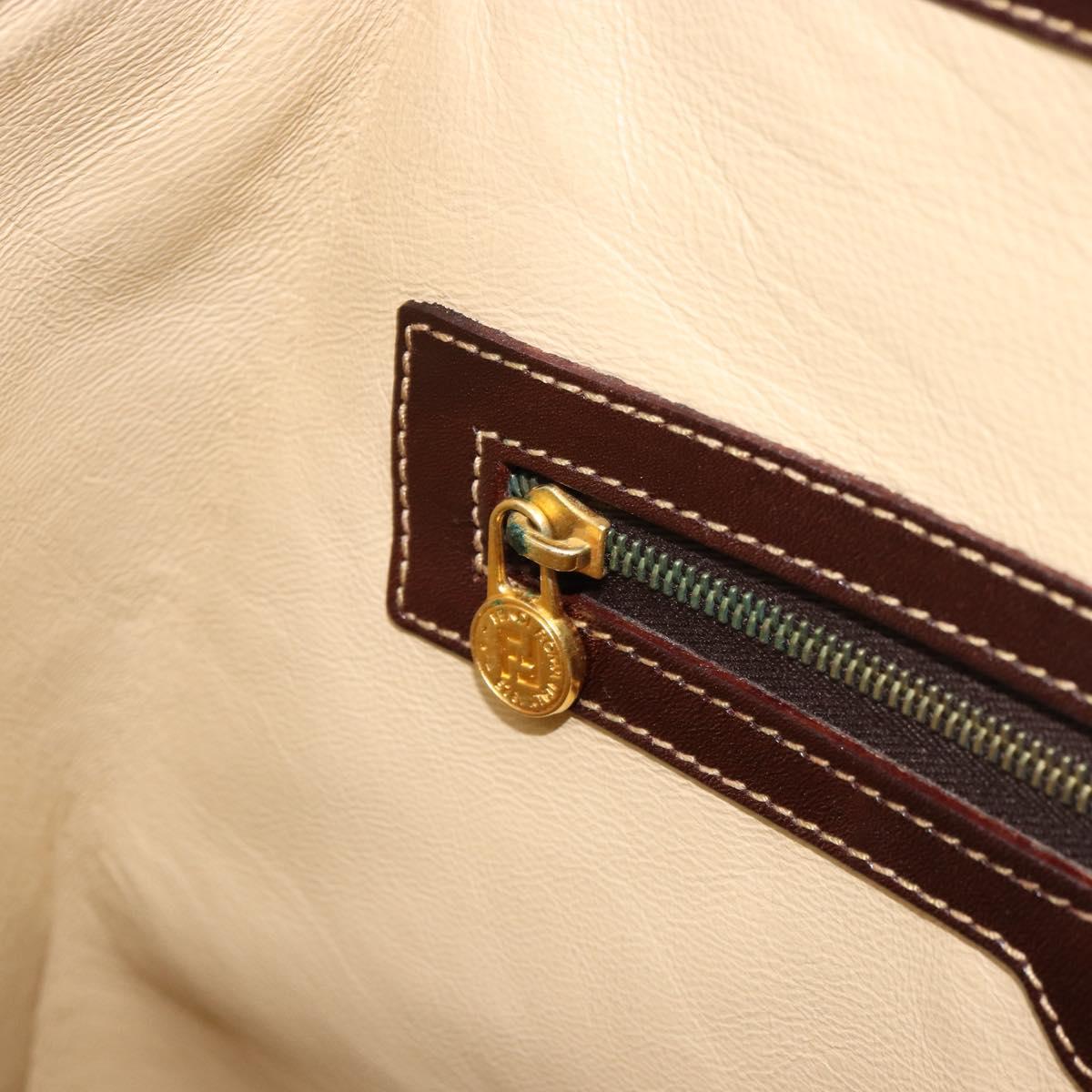 FENDI Hand Bag Leather Brown Gold Auth bs35193