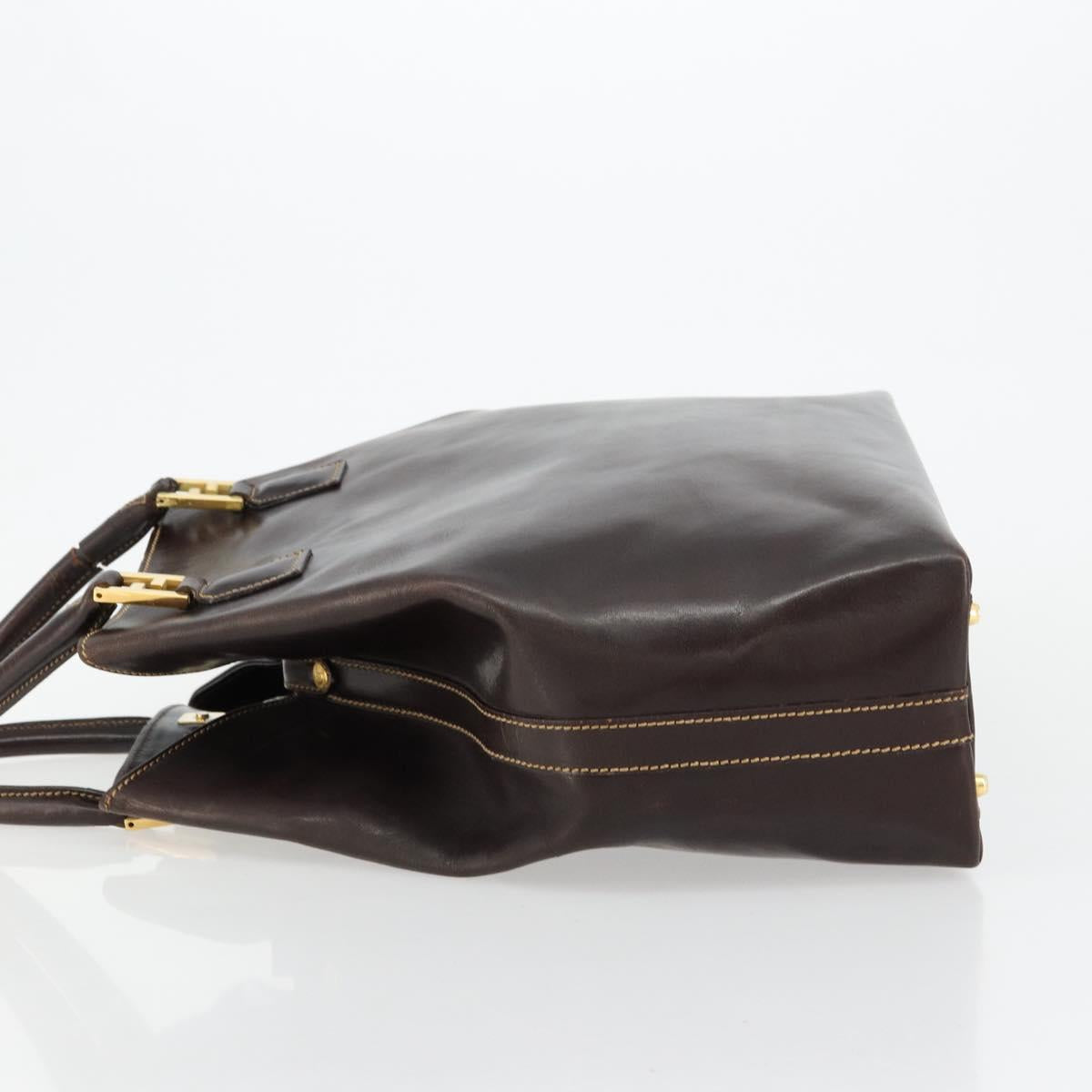 FENDI Hand Bag Leather Brown Gold Auth bs35193