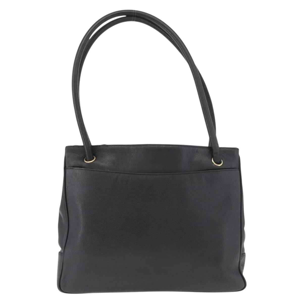 CHANEL Tote Bag Caviar Skin Black Gold CC Auth bs35194