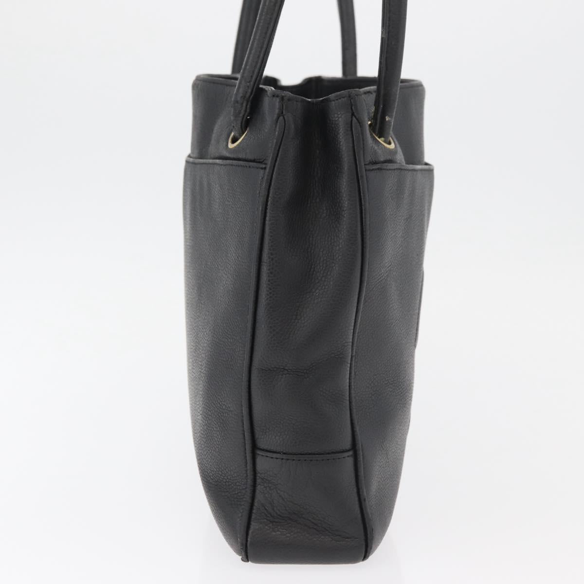 CHANEL Tote Bag Caviar Skin Black Gold CC Auth bs35194