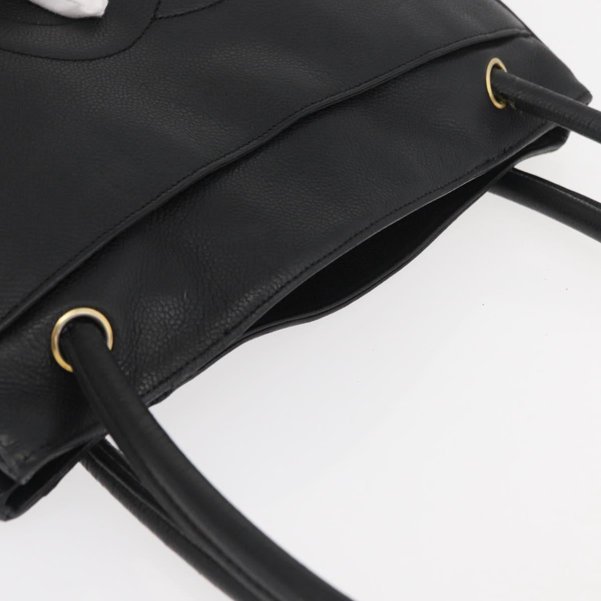 CHANEL Tote Bag Caviar Skin Black Gold CC Auth bs35194