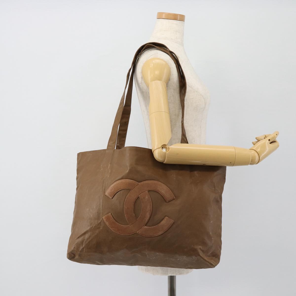 CHANEL Tote Bag Coated Canvas Brown CC Auth bs35205