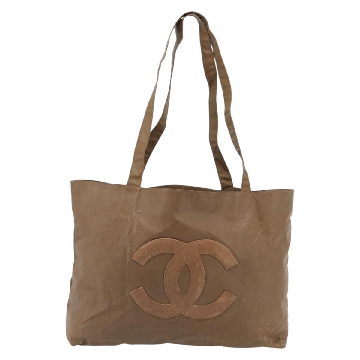 CHANEL Tote Bag Coated Canvas Brown CC Auth bs35205