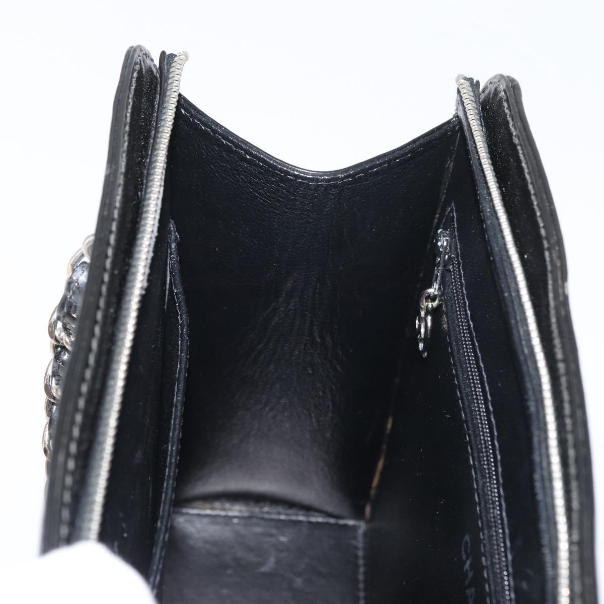 CHANEL Matelasse Chain Hand Bag Patent leather Black Silver CC Auth bs35206