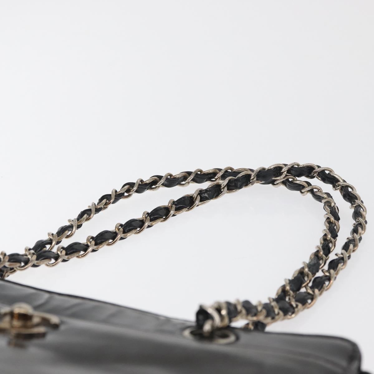 CHANEL Matelasse Chain Hand Bag Patent leather Black Silver CC Auth bs35206
