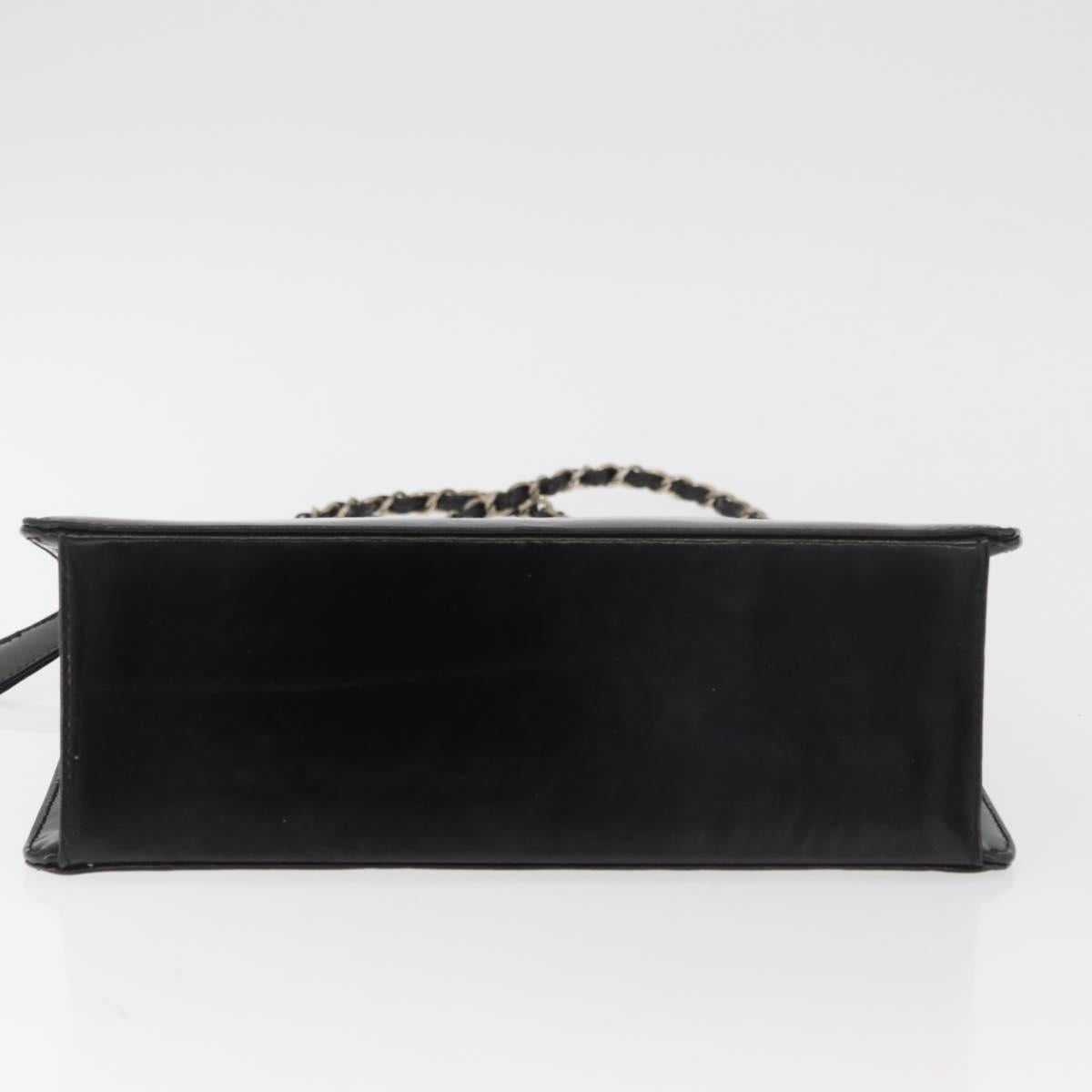 CHANEL Matelasse Chain Hand Bag Patent leather Black Silver CC Auth bs35206