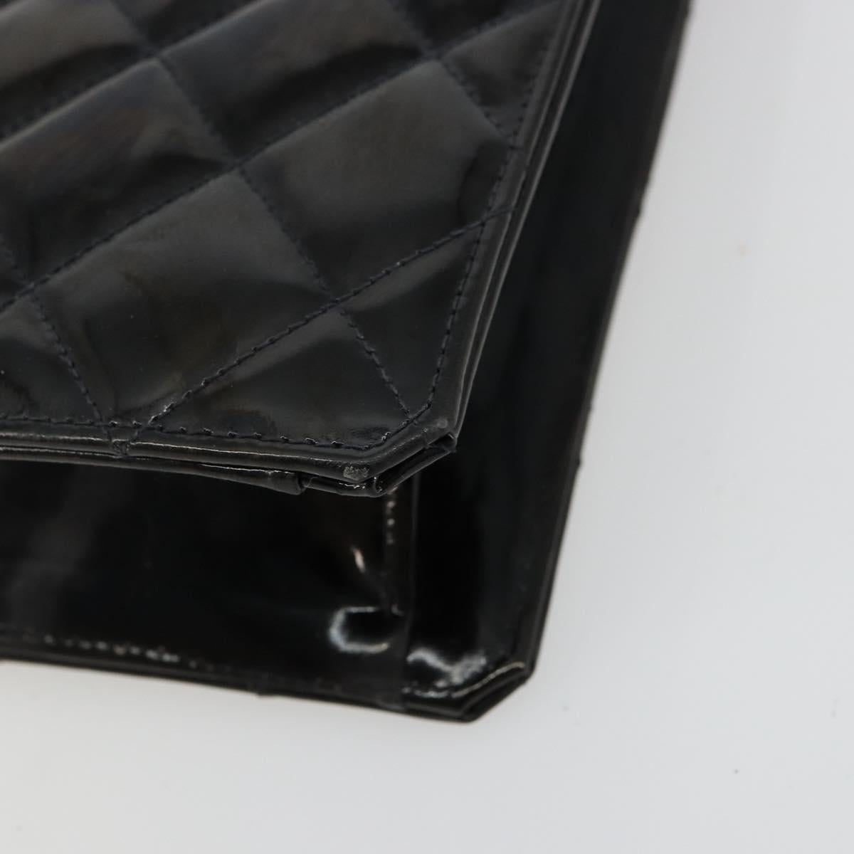 CHANEL Matelasse Chain Tote Bag Patent leather Black Gold CC Auth bs35207