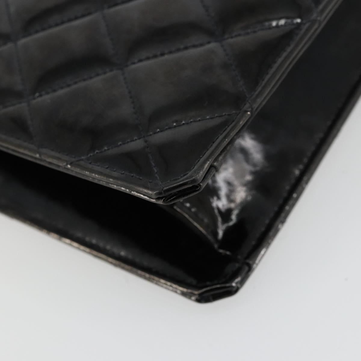 CHANEL Matelasse Chain Tote Bag Patent leather Black Gold CC Auth bs35207