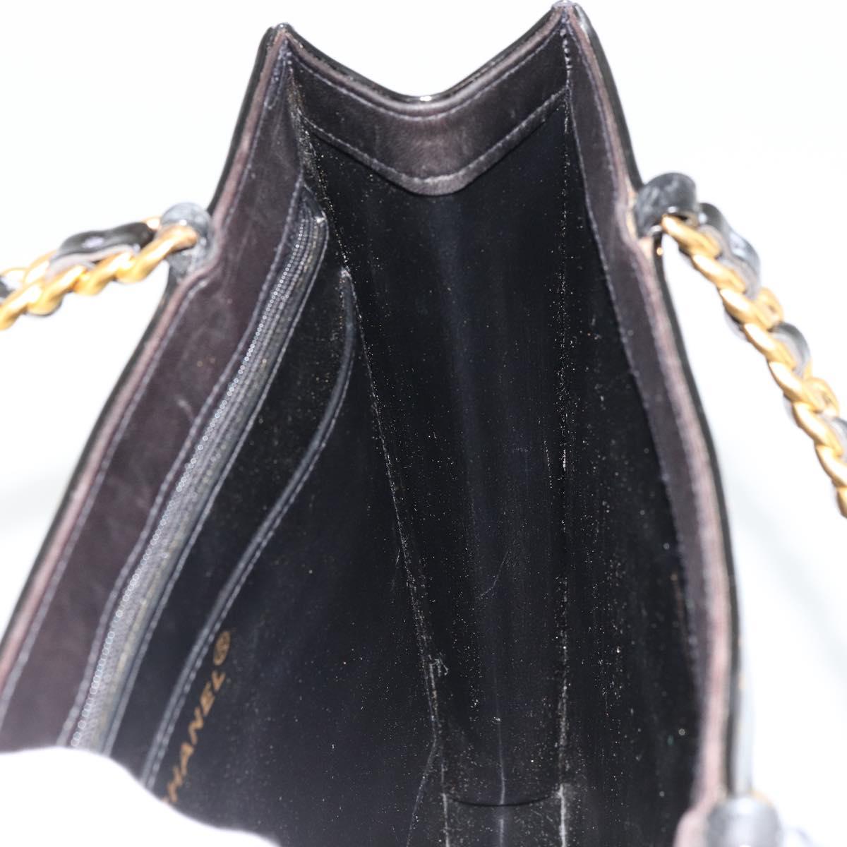 CHANEL Matelasse Chain Tote Bag Patent leather Black Gold CC Auth bs35207