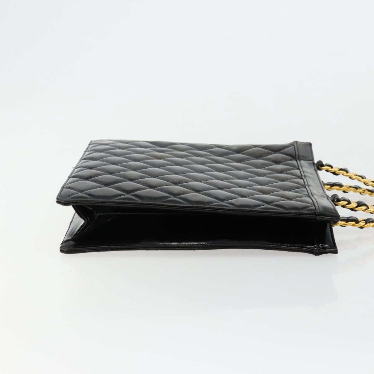 CHANEL Matelasse Chain Tote Bag Patent leather Black Gold CC Auth bs35207