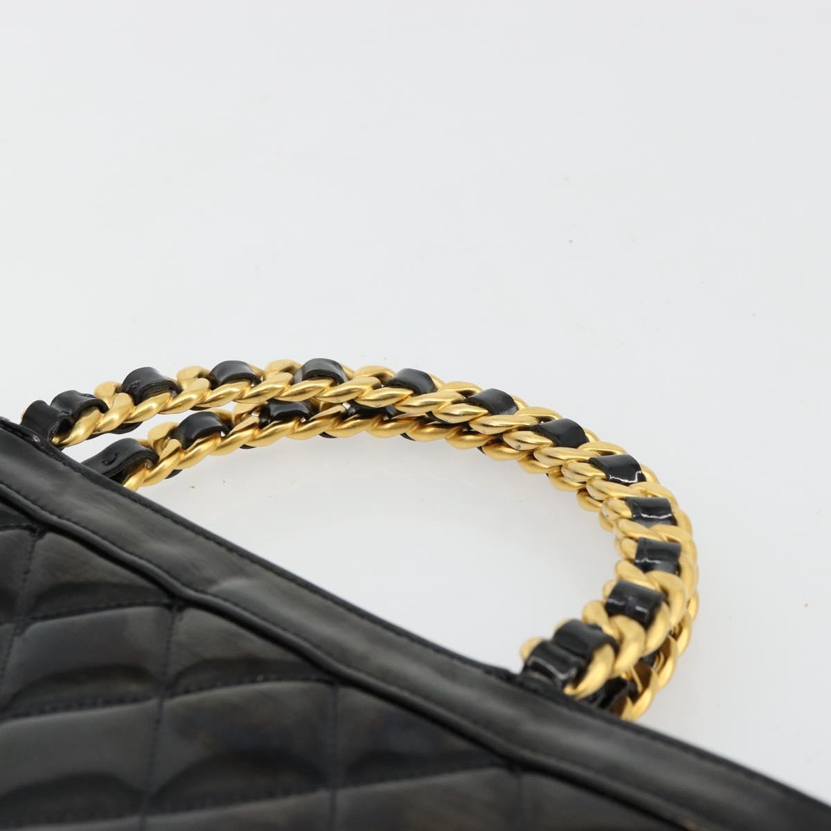 CHANEL Matelasse Chain Tote Bag Patent leather Black Gold CC Auth bs35207