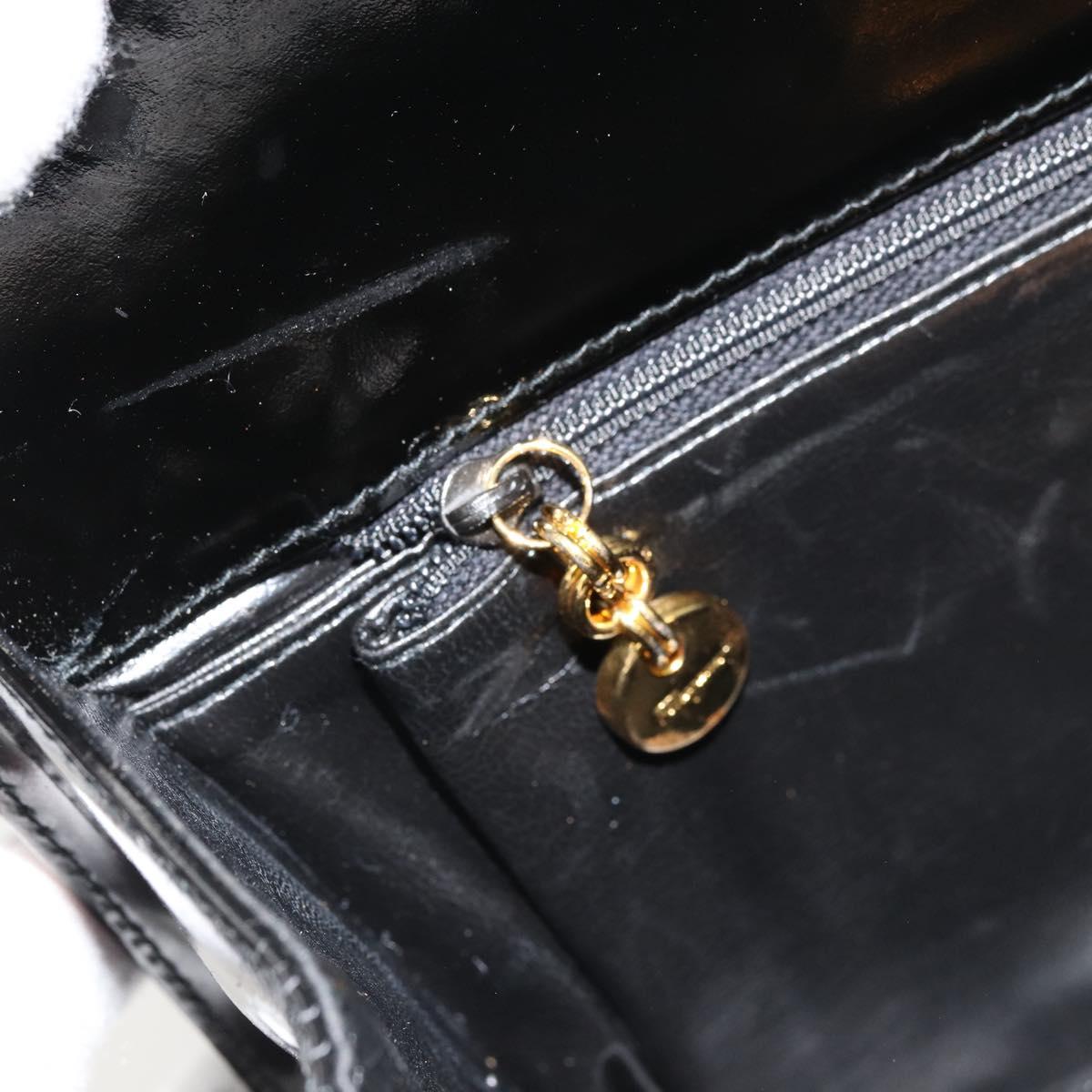 Salvatore Ferragamo Gancini Chain Bag Patent leather Black Gold Auth bs35209