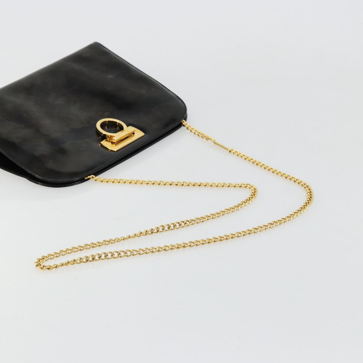 Salvatore Ferragamo Gancini Chain Bag Patent leather Black Gold Auth bs35209