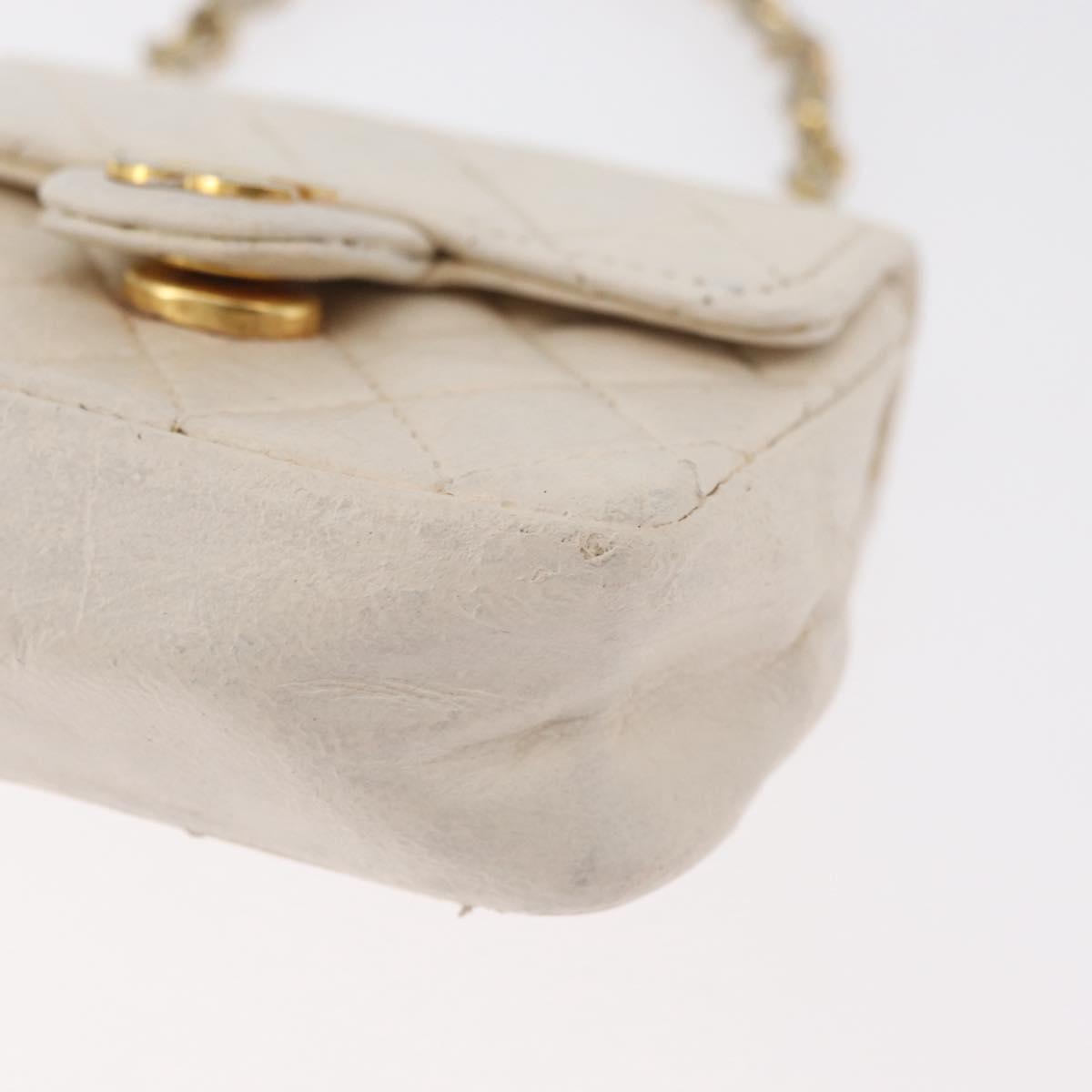 CHANEL Mini Mini Matelasse Chain Pouch Lamb Skin White Gold CC Auth bs35212