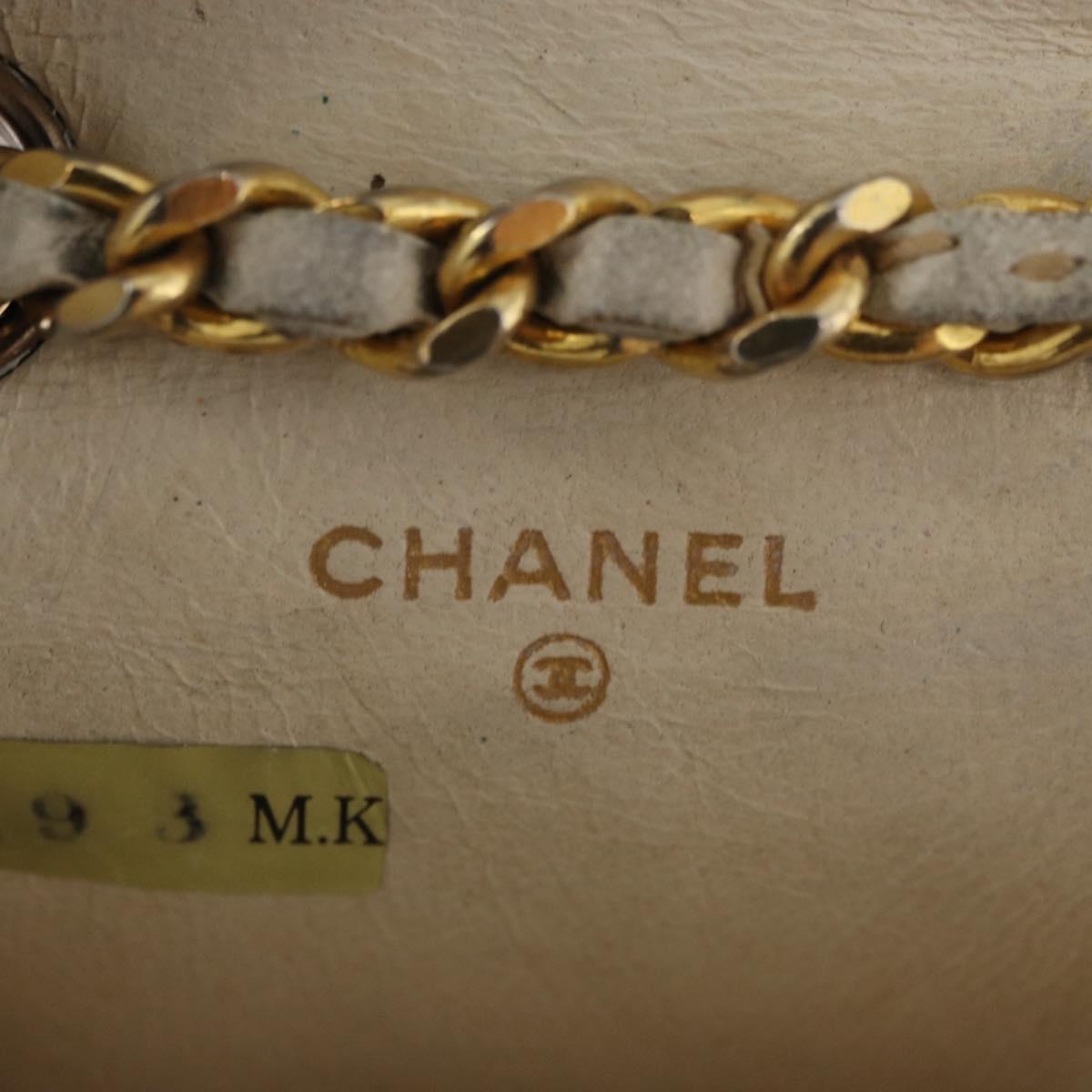 CHANEL Mini Mini Matelasse Chain Pouch Lamb Skin White Gold CC Auth bs35212