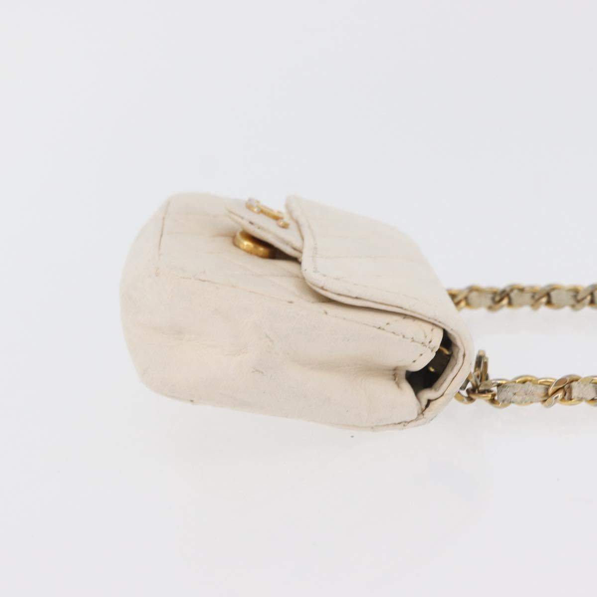 CHANEL Mini Mini Matelasse Chain Pouch Lamb Skin White Gold CC Auth bs35212